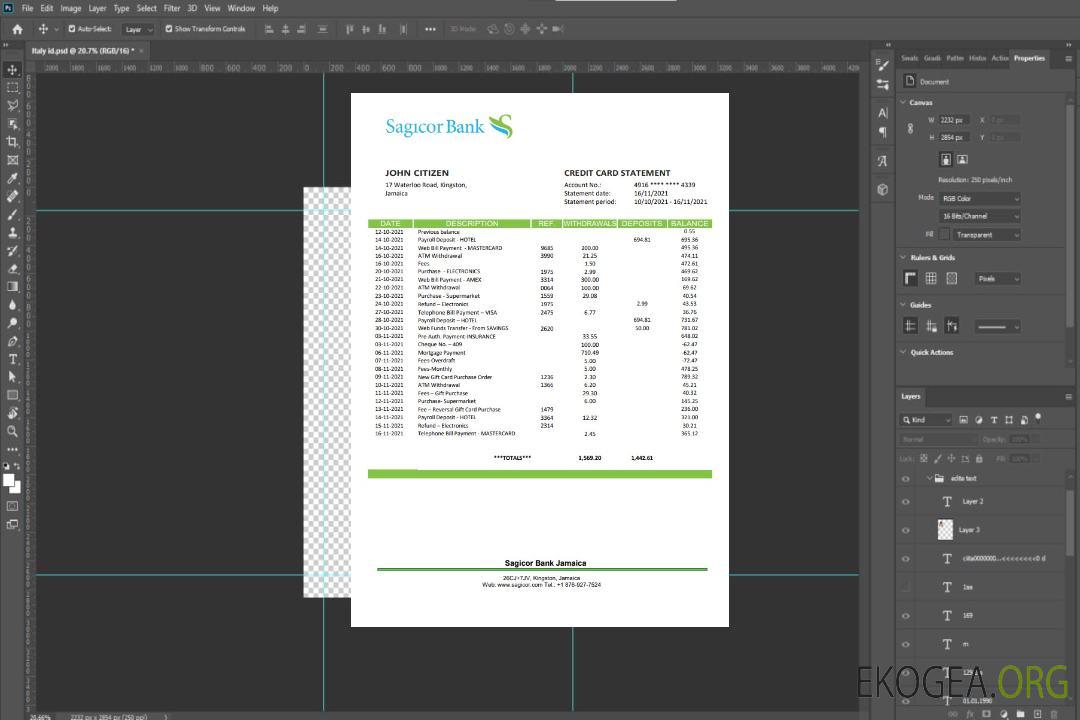 Relevé de la Jamaïque Sagicor Bank template